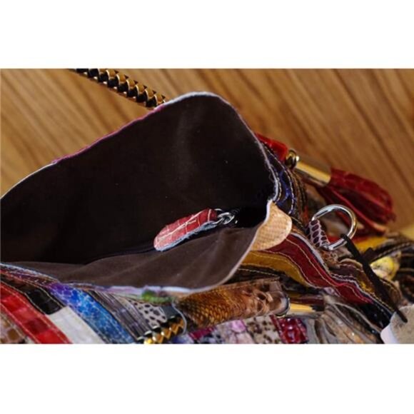 Women's Multicolor Big Boston Bag Genuine Leather RANDOM Colorful Patchwork - Picture 6 of 7